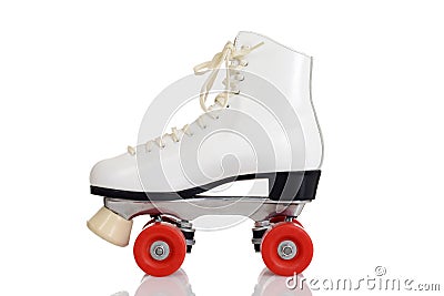 Side view women white quad roller skate Stock Photo