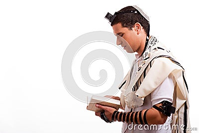 Side view of young jewish man with book Stock Photo