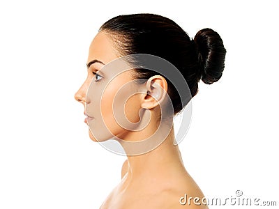 Side view of young woman face Stock Photo