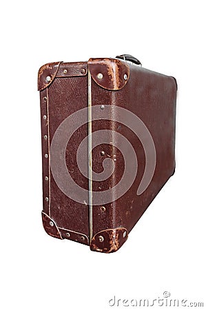 Side vintage brown suitcase on white background Stock Photo