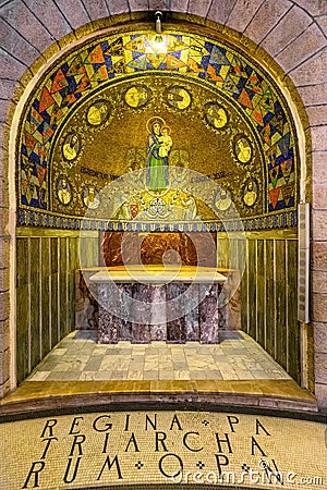 Side walls apse chapel inside Benedictine Dormition Abbey on Mount Zion, outside walls of Jerusalem Old City in Israel Editorial Stock Photo