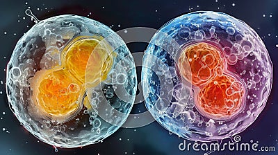 A sidebyside comparison of a healthy fertilized egg cell and an unfertilized egg cell with noticeable differences in Stock Photo