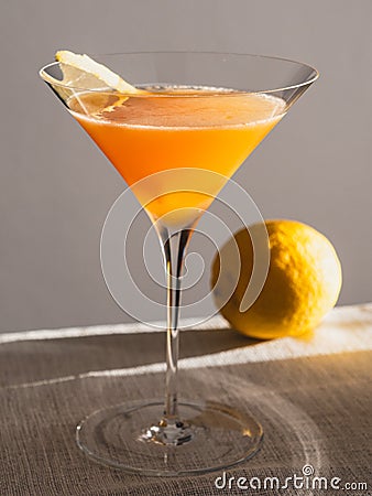 Sidecar or Between the Sheets Cocktail with Lemon Stock Photo