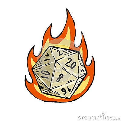 20 sided dice with numbers. Cartoon dice for fantasy dnd and rpg Board game Vector Illustration