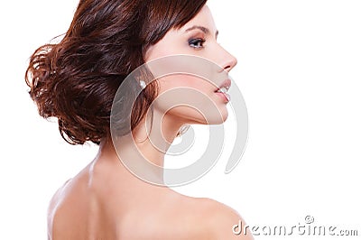 Sideview portrait of young alluring woman Stock Photo