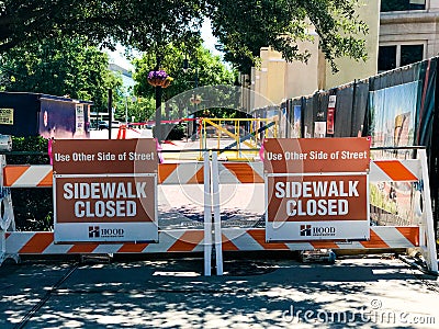 Sidewalk Closed Pedestrian Warning Sign Editorial Stock Photo