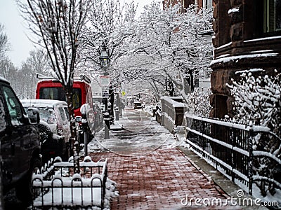 A Boston City Sidewalk During A Snow Storm Editorial Stock Photo