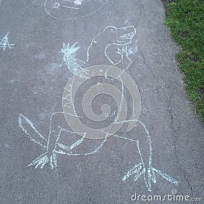 Sidewalk Path Dinosaur Childs Drawing On Asphalt Stock Photo