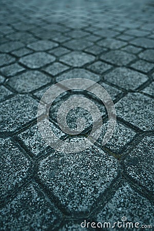 Sidewalk paving slabs in diminishing perspective with selective focus as abstract background Stock Photo