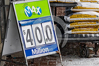 Sidewalk Sign: Lotto Max Jackpot at $40 Million Editorial Stock Photo