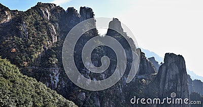 A pasthway through Mount Jiuhua, Nine Glorious Mountains Stock Photo