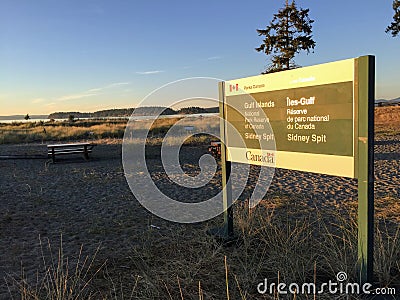 A Parks Canada sign of the Gulf Islands National Park Reserve Editorial Stock Photo