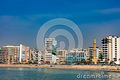 Sidon Saida skyline cityscape waterfront South Lebanon Editorial Stock Photo