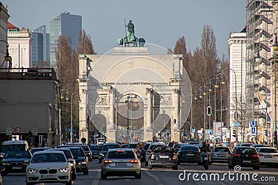 Siegestor victory gate in munich/germany with traffic Editorial Stock Photo