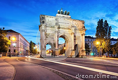 Siegestor (Victory Gate) triumphal arch in downtown Munich, Germany Editorial Stock Photo