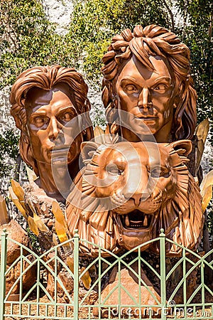 Siegfried & Roy monument statue memorial at the Mirage Hotel and Casino Editorial Stock Photo