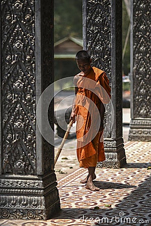 Siem Reap, Cambodia, March 18, 2016: Monk during the ordinances Editorial Stock Photo