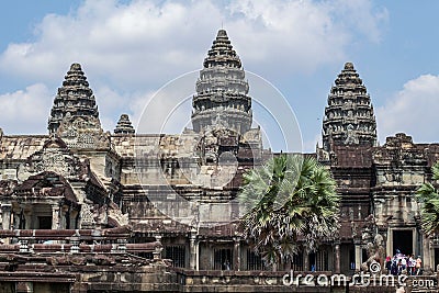 Siem Reap, Cambodia - 22 March 2018: Tourist in Angkor Wat temple, Cambodia. Angkor Wat view. Editorial Stock Photo