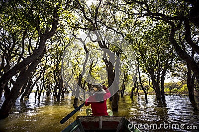 Siem Reap Tonle Sap Kompong Phluk mangrove boat ride Editorial Stock Photo