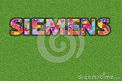 Siemens Logo with colorful flowers on green background Editorial Stock Photo