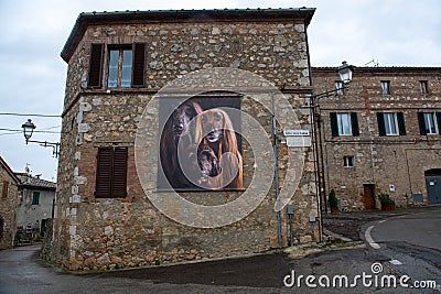 Photo exhibition in the historic center of Sovicille, Tuscany, Italy Editorial Stock Photo