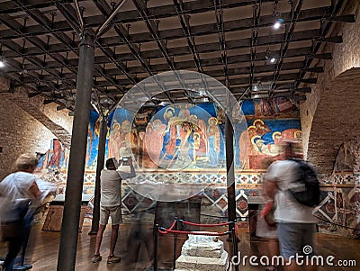 SIENA, ITALY - SEPTEMBER 23, 2023 - Famous frescoes of Christ, in the Crypt of the Siena cathedral Editorial Stock Photo