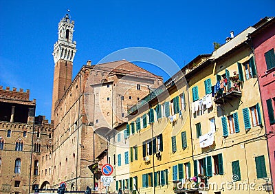 Siena tower, Palazzo Pubblico, Italy Editorial Stock Photo