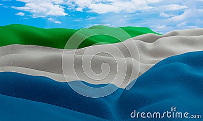 Sierra Leone flag in the wind. Realistic and wavy fabric flag. 3D rendering Stock Photo