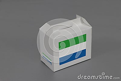 Sierra leonean flag on white box with barcode and the color of nation flag on grey background. The concept of export trading from Stock Photo