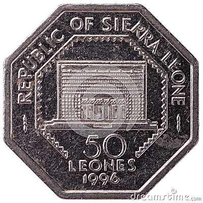 50 Sierra Leonean leones coin, 1996, reverse Stock Photo