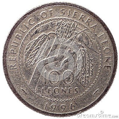 100 Sierra Leonean leones coin, 1996, reverse Stock Photo