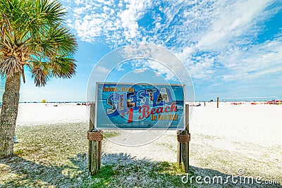 Siesta Beach sign on a clear day Editorial Stock Photo