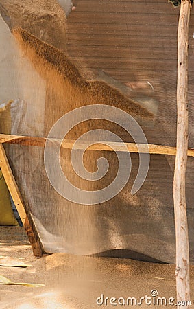 Sieving Sand for construction. Stock Photo