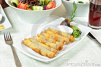 Sigara boregi on white plate Stock Photo