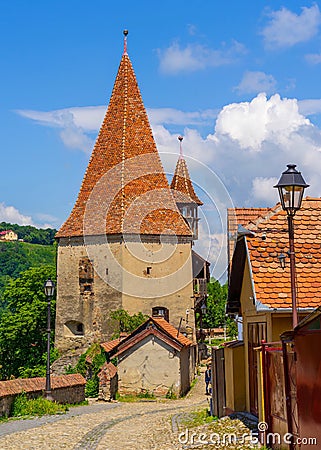 The medieval tower of Sighisoara in Romania Editorial Stock Photo