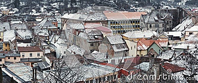 Sighisoara old building and roofs overview, Sighisoara City At Winter, Romania,Europe Stock Photo