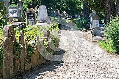 SIGHISOARA, ROMANIA - 1 JULY 2016: Saxon cemetery, located next to the Church on the Hill in Sighisoara, Romania Editorial Stock Photo