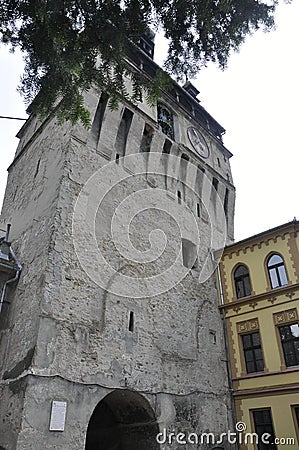Sighisoara, Romania, june 24th 2016: Fortress Main Tower from the Medieval Town Sighisoara in Romania Editorial Stock Photo
