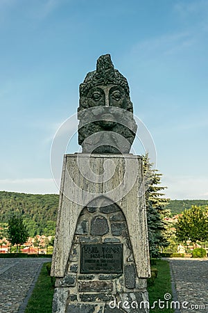 Ancient statue of Vlad Tepes in the old fortress of Sighisoara, Romania Editorial Stock Photo