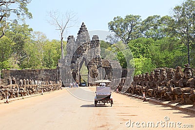 Sight of a gopura of the entrances to the first enclosure in the archaeological place of angkor wat, siam reap Editorial Stock Photo