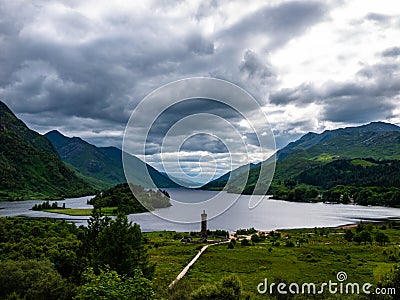 scotland loch with monument near the sea Stock Photo