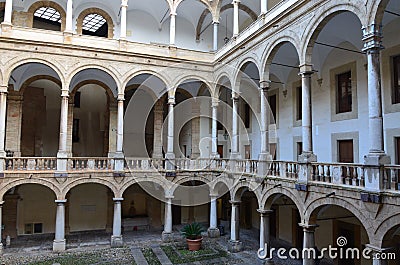 Sight of the internal courtyard The Normans`l Palace in Palermo, Sicily Stock Photo