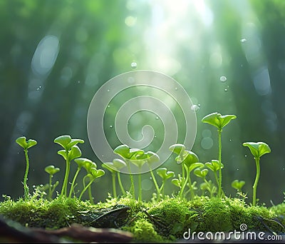 Seed of a tree sprouting in a forest Stock Photo