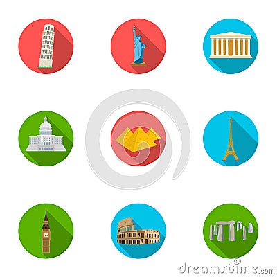 Sights of the countries of the world. Famous buildings and monuments of different countries and cities. Countries icon Vector Illustration