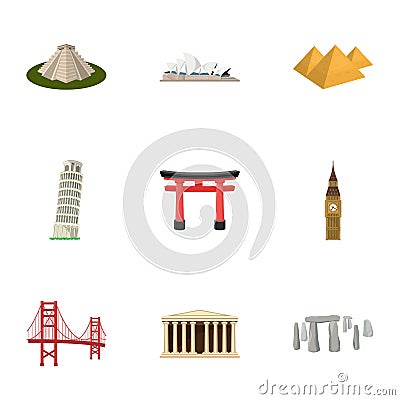 Sights of the countries of the world. Famous buildings and monuments of different countries and cities. Countries icon Vector Illustration