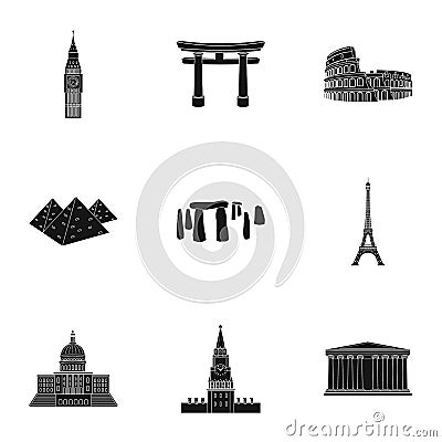 Sights of the countries of the world. Famous buildings and monuments of different countries and cities. Countries icon Vector Illustration