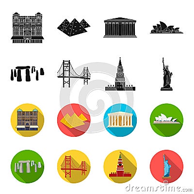 Sights of different countries black,flet icons in set collection for design. Famous building vector symbol stock web Vector Illustration