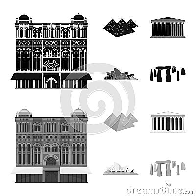 Sights of different countries black,monochrom icons in set collection for design. Famous building vector symbol stock Vector Illustration