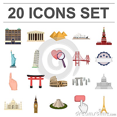 Sights of different countries cartoon icons in set collection for design. Famous building vector symbol stock web Vector Illustration