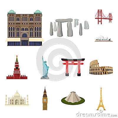 Sights of different countries cartoon icons in set collection for design. Famous building vector symbol stock web Vector Illustration